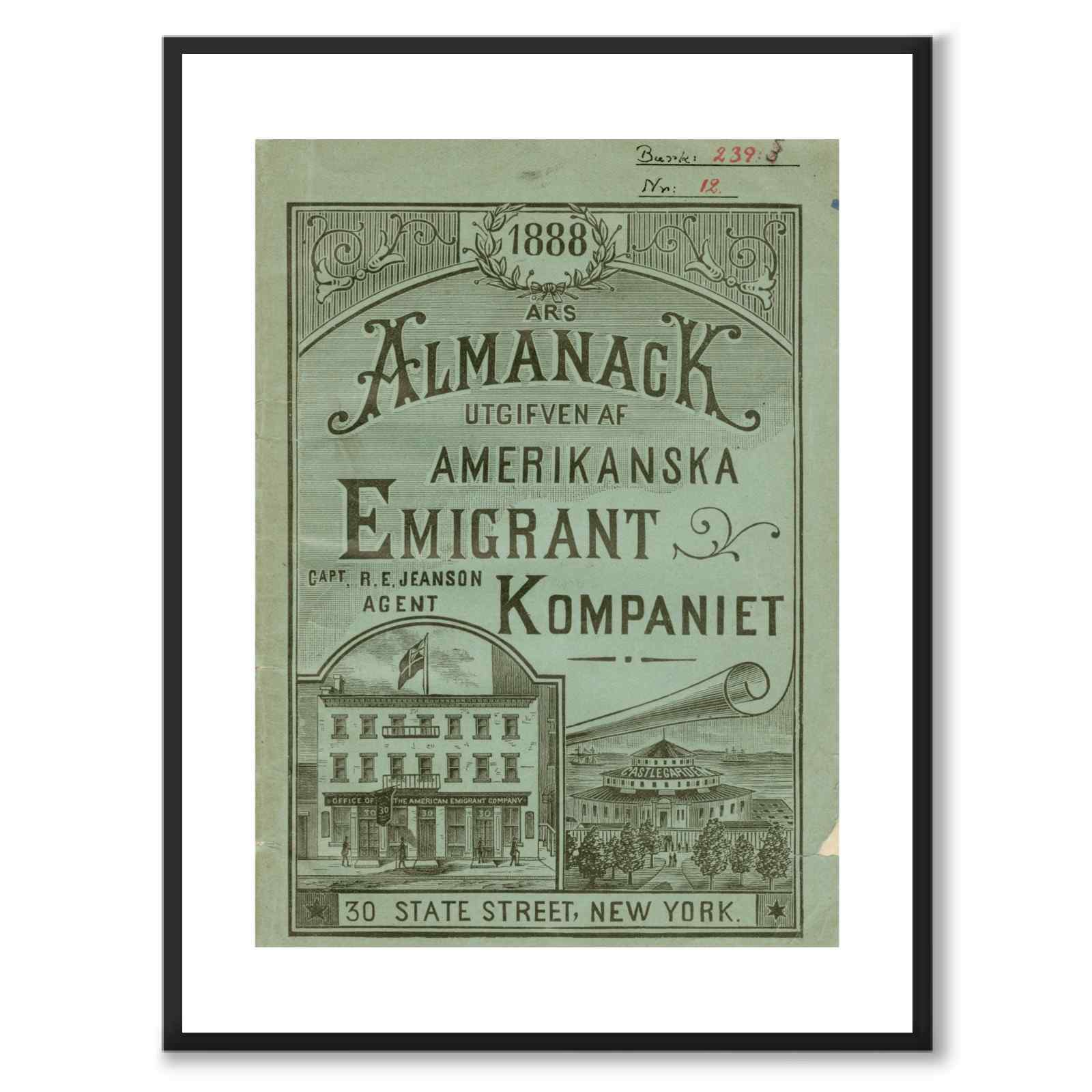 Emigrantalmanacka as a poster from Historly – with white border and without title