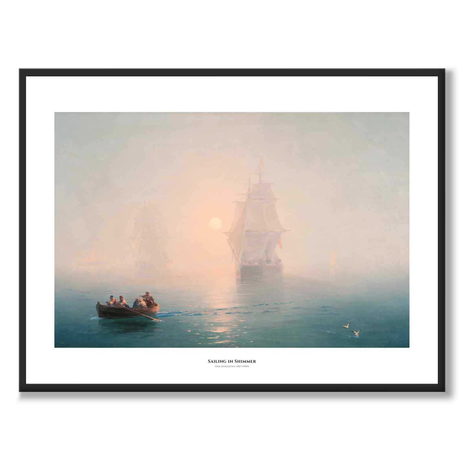 Sailing in Shimmer som konstposter från Historly – med vit kant och titel