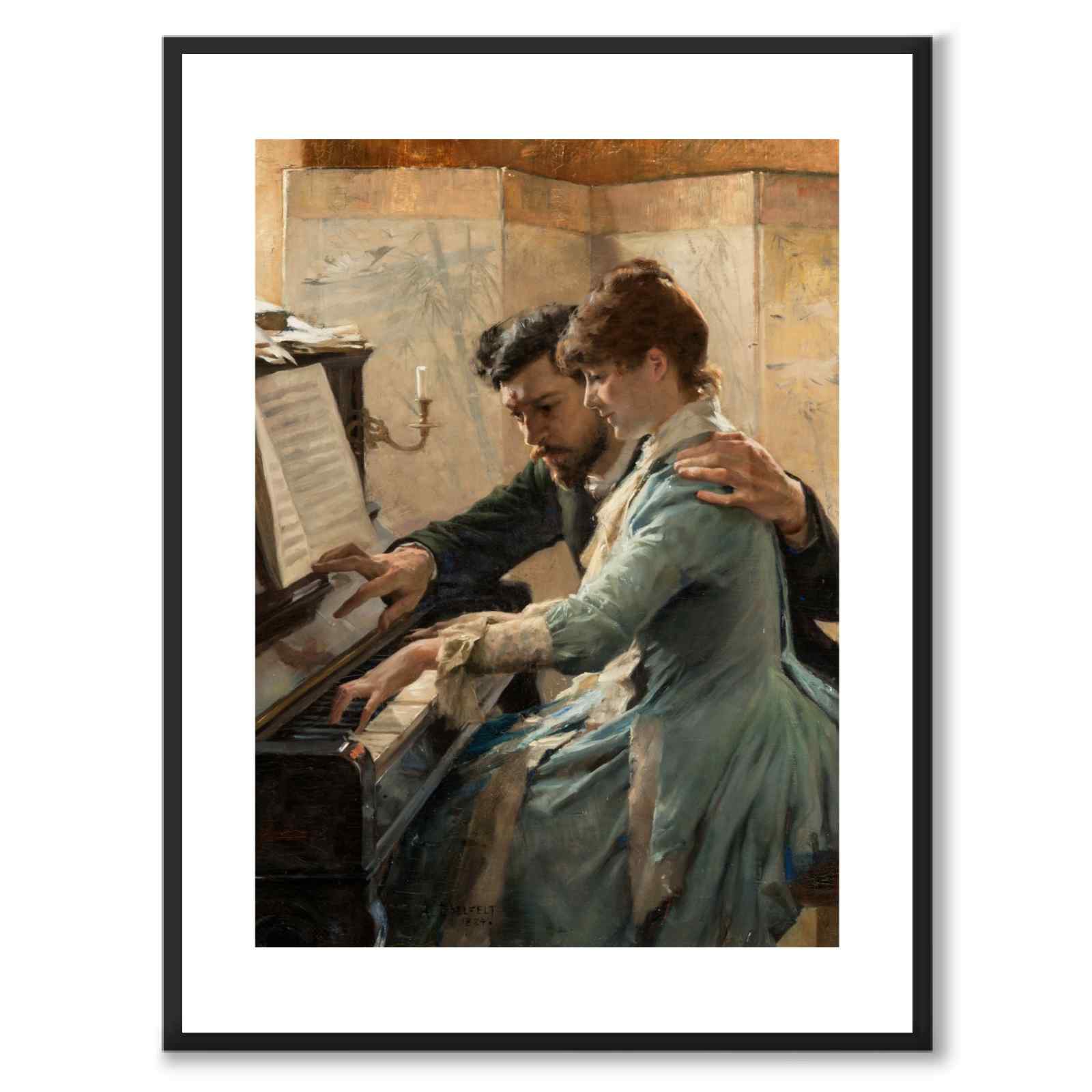 At the Piano av Albert Edelfelt som konstposter från Historly – med vit kant utan titel