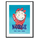 Norge som vintageillustration och poster från Historly – med vit kant utan titel