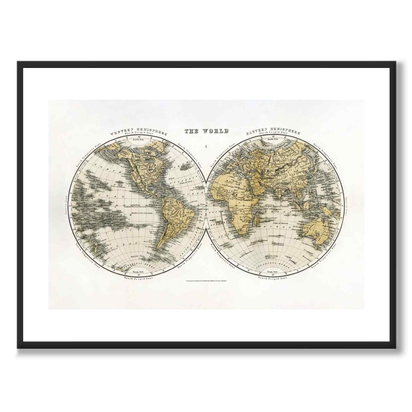 The World 1859 som historisk karta och poster från Historly – med vit kant utan titel