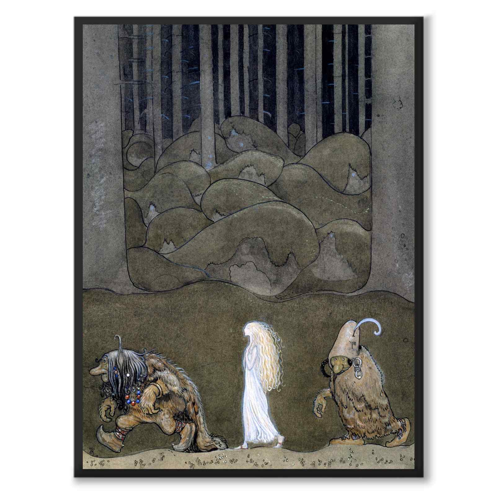 Prinsessan och Trollen av John Bauer som poster med nordisk mytologi och folktro från Historly – helbild utan vit kant