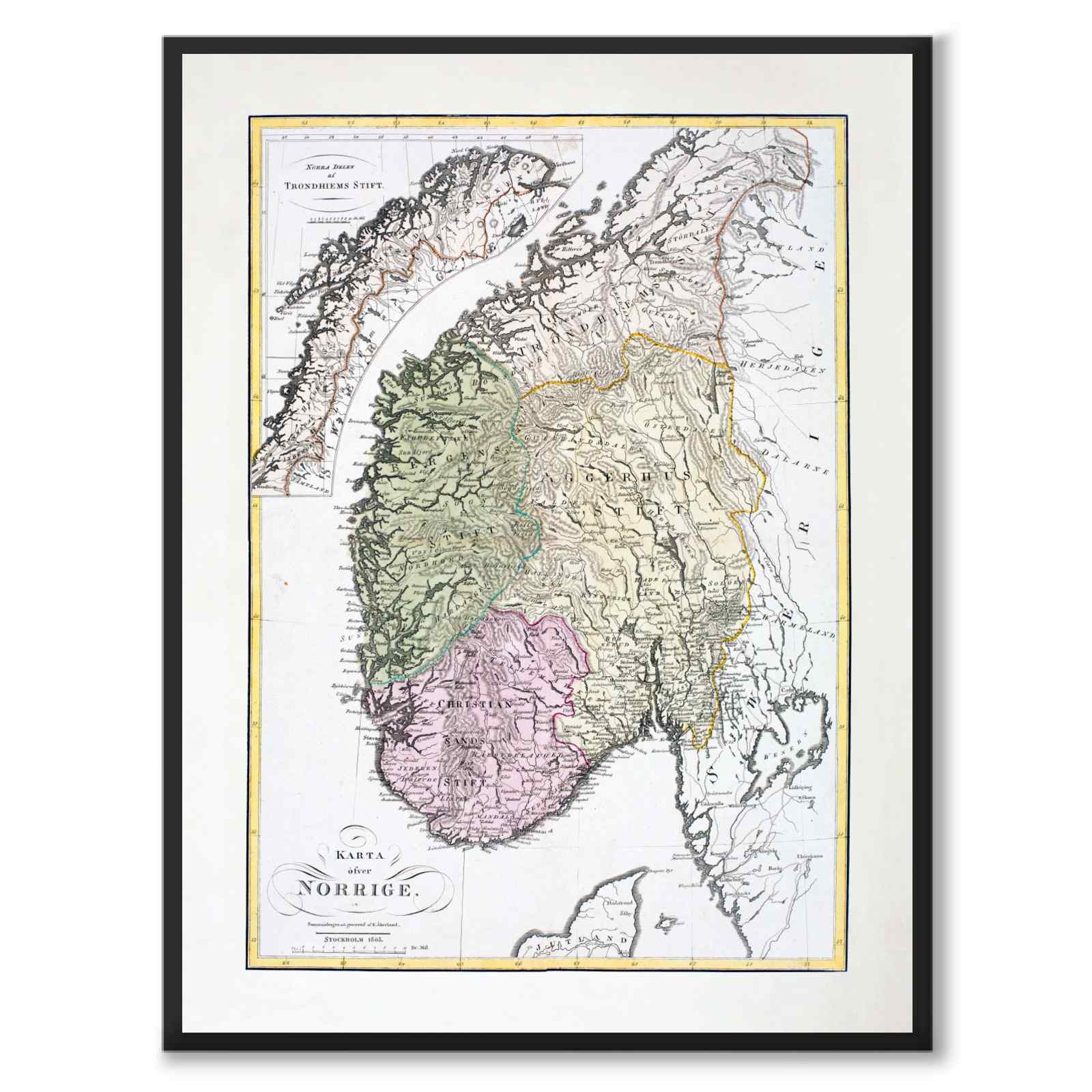 Norway 1808 som historisk karta och poster från Historly – helbild utan vit kant